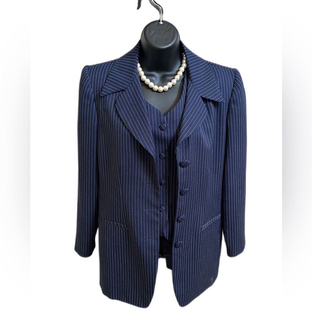 Two Piece Suit Jacket & Vest Blue w/White Pinstripe